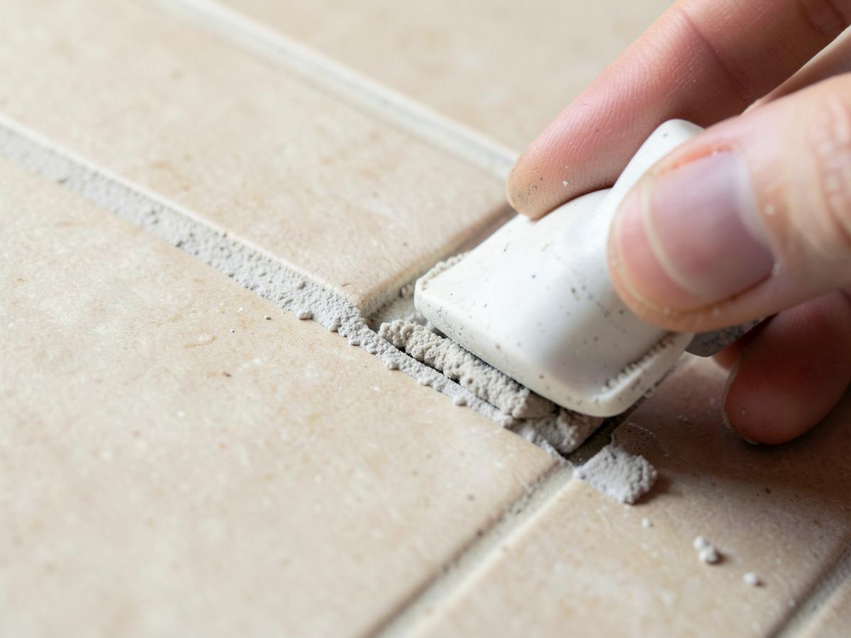 Détail d'un joint de carrelage lissé à la main